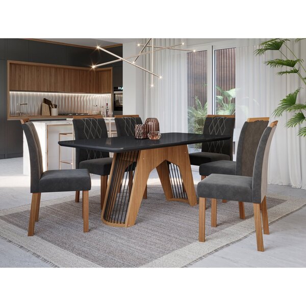 Conjunto Sala De Jantar Mesa Paloma 180x90cm Tampo Vidro/mdf