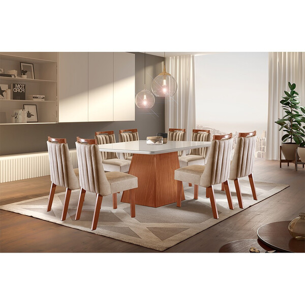 Conjunto Sala De Jantar Mesa Pietra 8 Cadeiras Lottus Tampo M