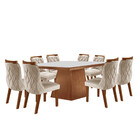 Conjunto Sala De Jantar Mesa Pietra 8 Cadeiras Madri Tampo Md