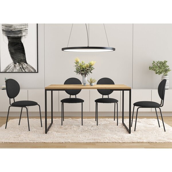 Conjunto Sala De Jantar Mesa Porto Estilo Industrial Com 4 Ca