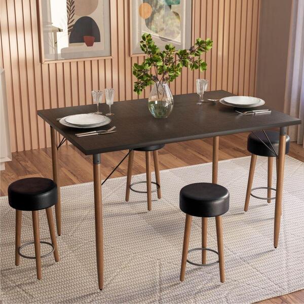 Conjunto Sala De Jantar Mesa Preto C/ 4 Bancos Retrô Preto