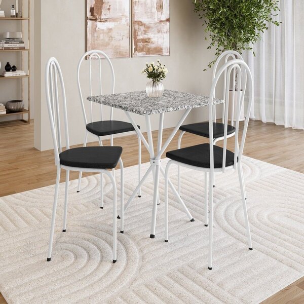 Conjunto Sala De Jantar Mesa Quadrada 70cm Tampo Granito Com