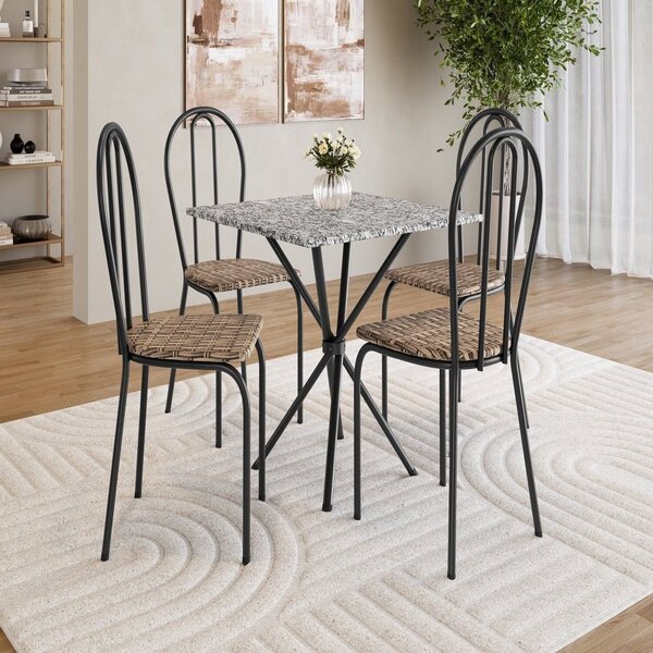 Conjunto Sala De Jantar Mesa Quadrada 70cm Tampo Granito Com