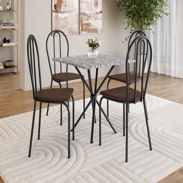Conjunto Sala De Jantar Mesa Quadrada 70cm Tampo Granito Com