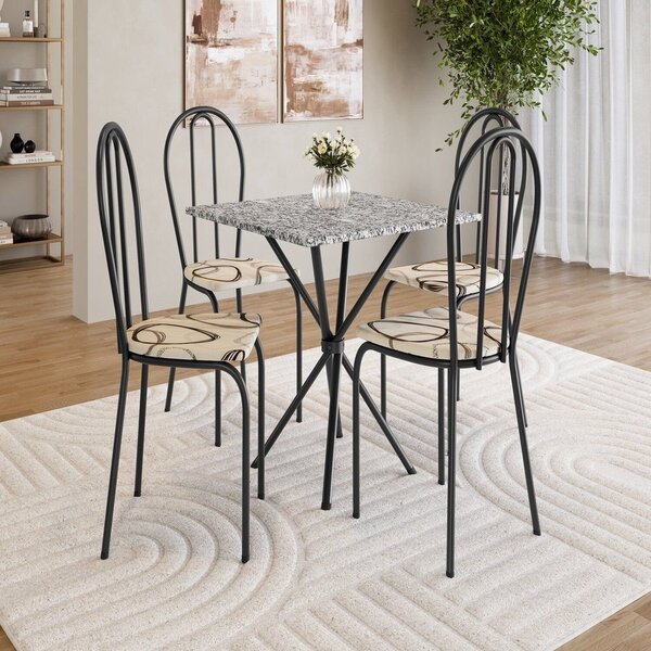 Conjunto Sala De Jantar Mesa Quadrada 70cm Tampo Granito Com