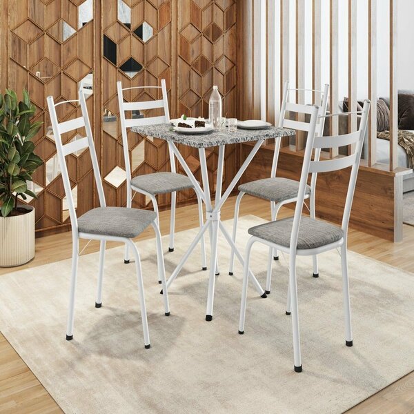 Conjunto Sala De Jantar Mesa Quadrada 70cm Tampo Granito Com