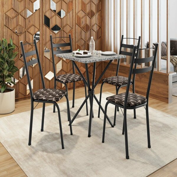 Conjunto Sala De Jantar Mesa Quadrada 70cm Tampo Granito Com