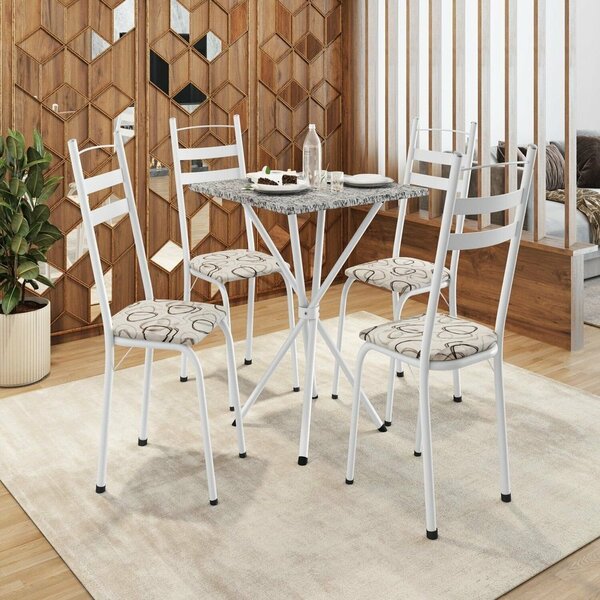 Conjunto Sala De Jantar Mesa Quadrada 70cm Tampo Granito Com