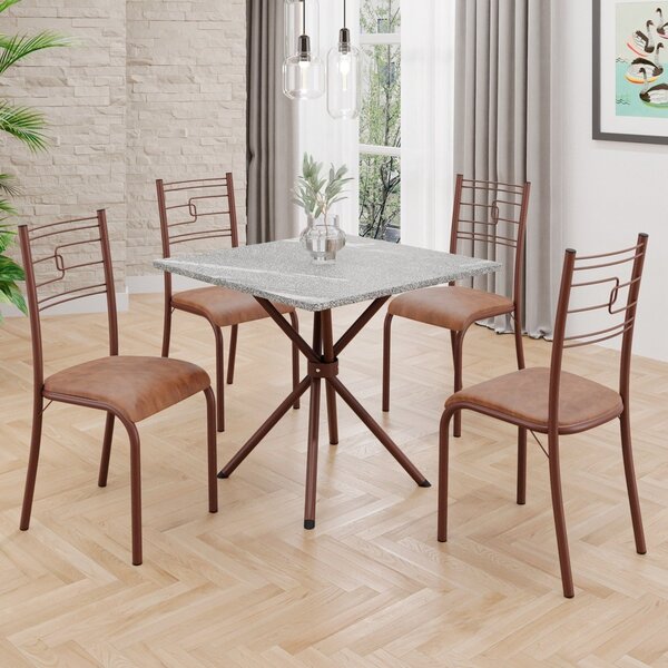 Conjunto Sala De Jantar Mesa Quadrada 70x70cm Tampo Granito T