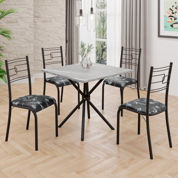 Conjunto Sala De Jantar Mesa Quadrada 70x70cm Tampo Granito T