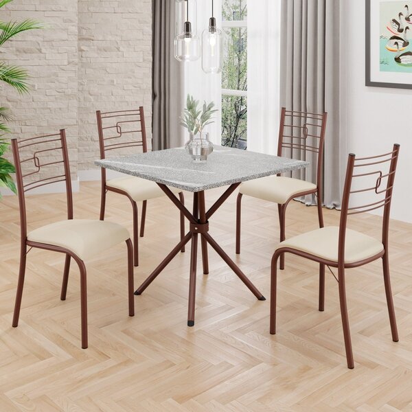 Conjunto Sala De Jantar Mesa Quadrada 70x70cm Tampo Granito T