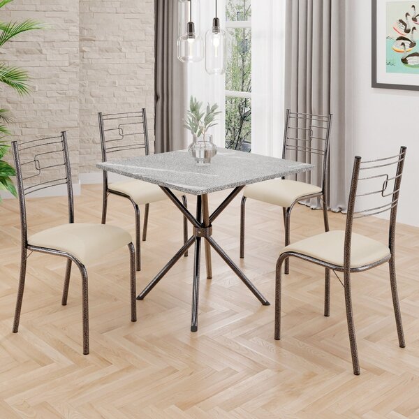 Conjunto Sala De Jantar Mesa Quadrada 70x70cm Tampo Granito T