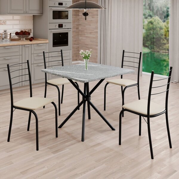 Conjunto Sala De Jantar Mesa Quadrada 70x70cm Tampo Granito T