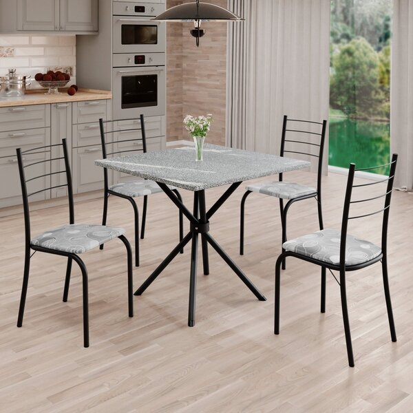 Conjunto Sala De Jantar Mesa Quadrada 70x70cm Tampo Granito T