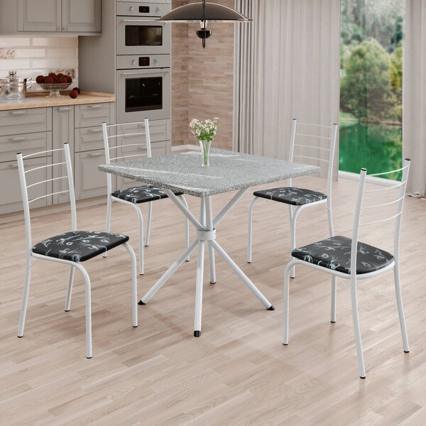 Conjunto Sala De Jantar Mesa Quadrada 70x70cm Tampo Granito T