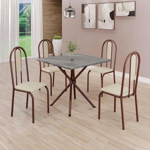Conjunto Sala De Jantar Mesa Quadrada 70x70cm Tampo Granito T
