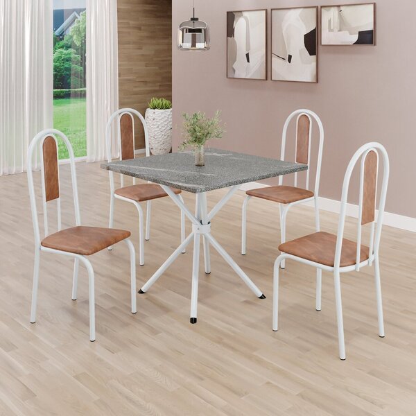 Conjunto Sala De Jantar Mesa Quadrada 70x70cm Tampo Granito T