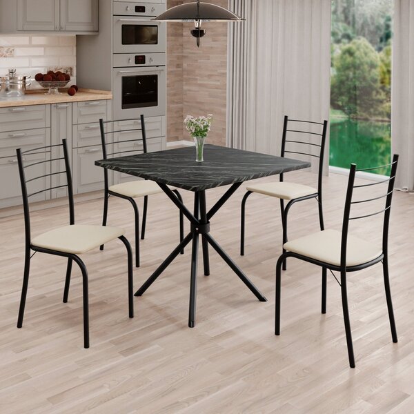 Conjunto Sala De Jantar Mesa Quadrada 70x70cm Tampo Madeira M