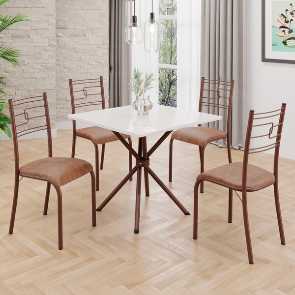 Conjunto Sala De Jantar Mesa Quadrada 70x70cm Tampo Mdp Off W