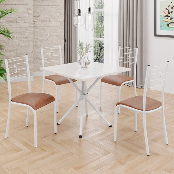 Conjunto Sala De Jantar Mesa Quadrada 70x70cm Tampo Mdp Off W