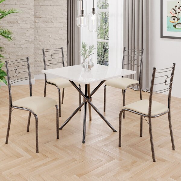 Conjunto Sala De Jantar Mesa Quadrada 70x70cm Tampo Mdp Off W