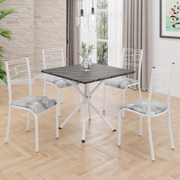 Conjunto Sala De Jantar Mesa Quadrada 75x75cm Tampo Ardósia I