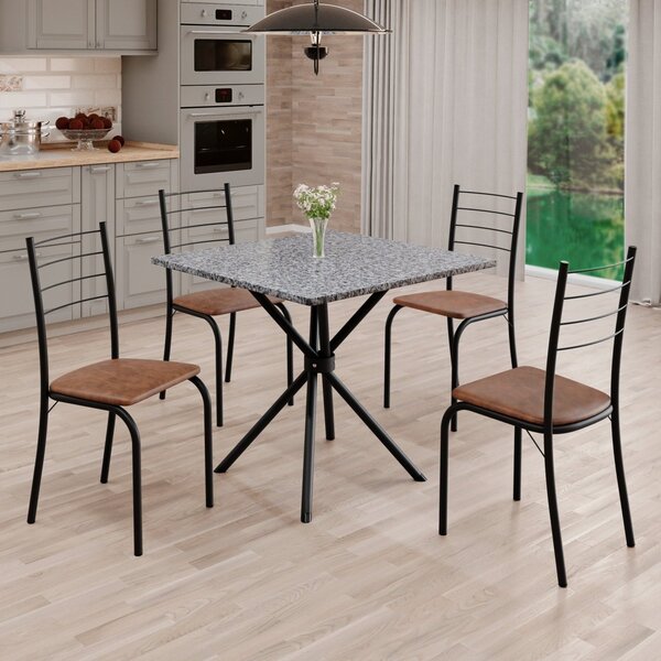 Conjunto Sala De Jantar Mesa Quadrada 75x75cm Tampo Granito O