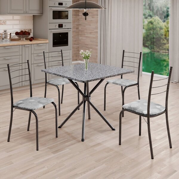 Conjunto Sala De Jantar Mesa Quadrada 75x75cm Tampo Granito O