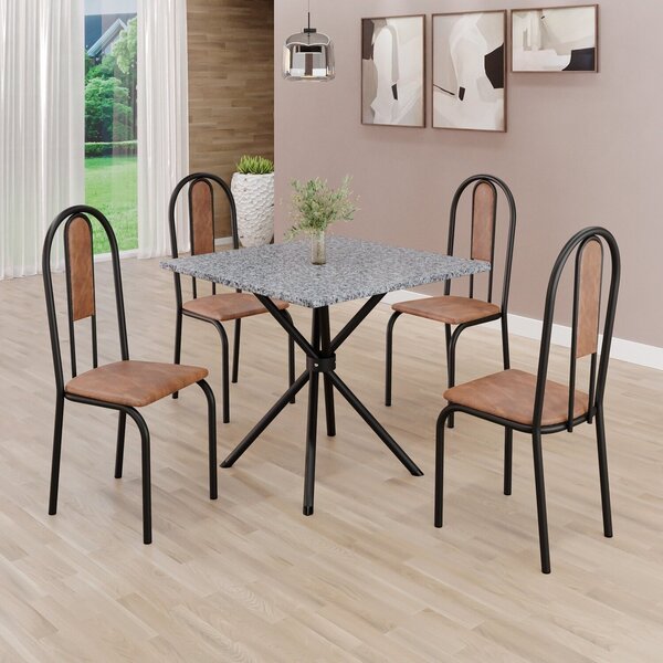 Conjunto Sala De Jantar Mesa Quadrada 75x75cm Tampo Granito O