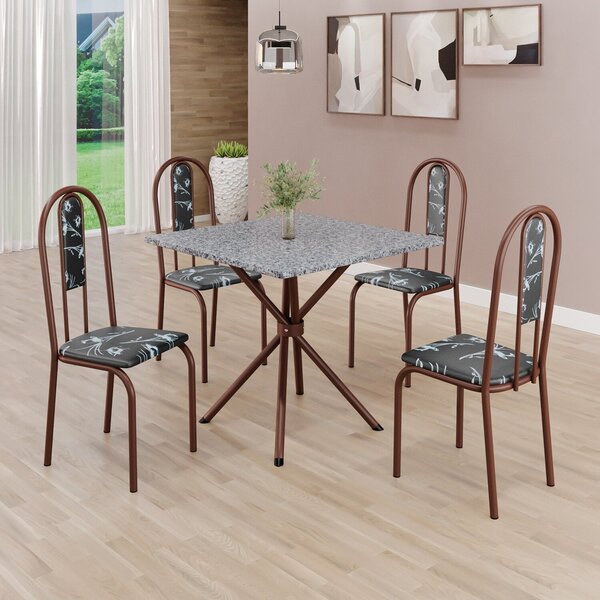Conjunto Sala De Jantar Mesa Quadrada 75x75cm Tampo Granito O