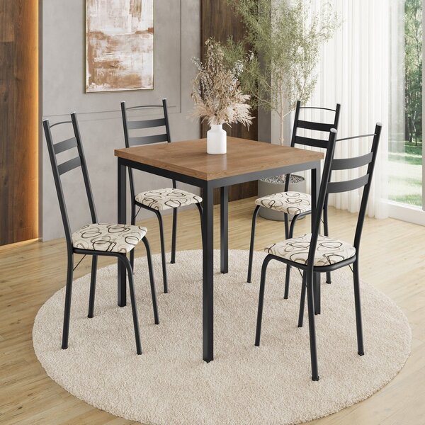 Conjunto Sala De Jantar Mesa Quadrada 90cm Tampo Bp Com 4 Cad