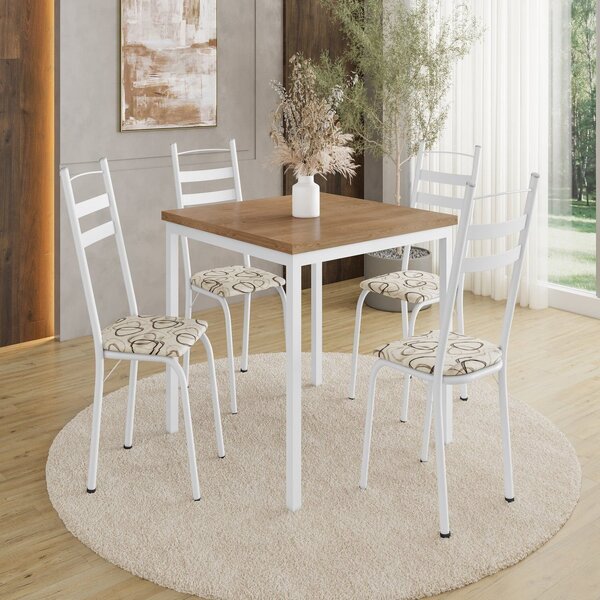 Conjunto Sala De Jantar Mesa Quadrada 90cm Tampo Bp Com 4 Cad
