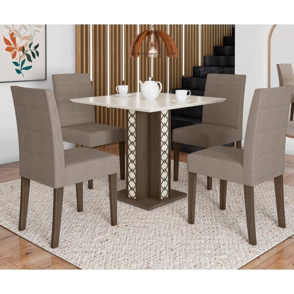 Conjunto Sala De Jantar Mesa Quadrada Isis 90cm 4 Cadeiras Jo