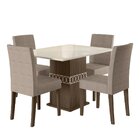 Conjunto Sala De Jantar Mesa Quadrada Jade Com Vidro 90cm 4 C