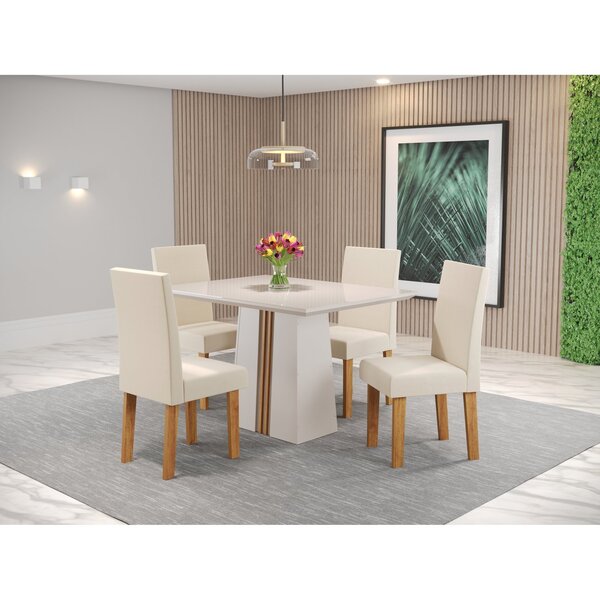 Conjunto Sala De Jantar Mesa Queen Tampo Vidro/mdf Com 4 Cade