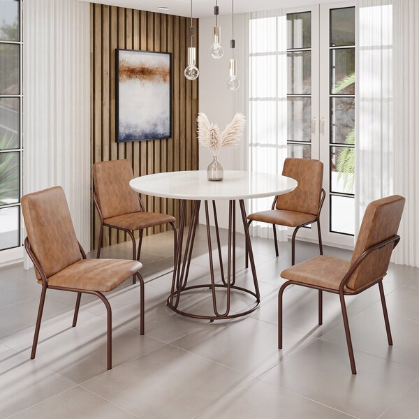 Conjunto Sala De Jantar Mesa Redonda 100cm Base Omega Tampo M