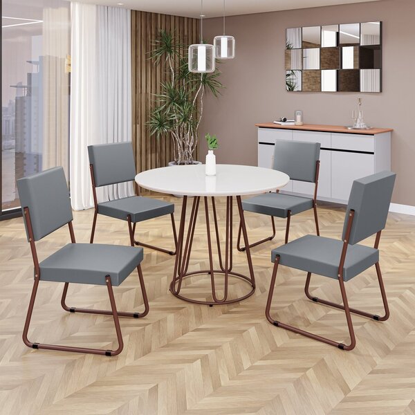 Conjunto Sala De Jantar Mesa Redonda 100cm Base Omega Tampo M