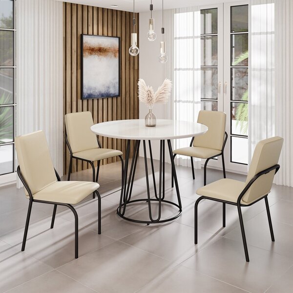 Conjunto Sala De Jantar Mesa Redonda 100cm Base Omega Tampo M