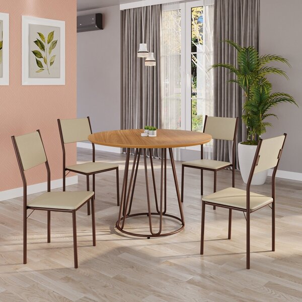 Conjunto Sala De Jantar Mesa Redonda 100cm Base Omega Tampo M