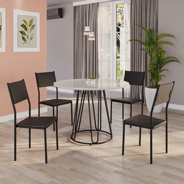 Conjunto Sala De Jantar Mesa Redonda 100cm Base Omega Tampo M