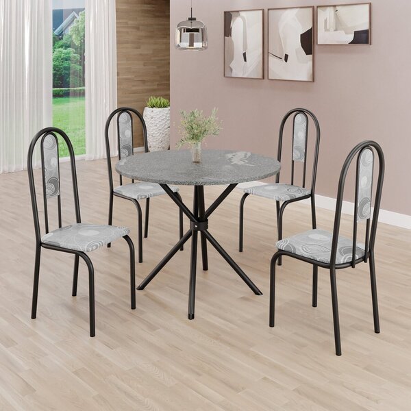 Conjunto Sala De Jantar Mesa Redonda 70cm Tampo Granito Topáz