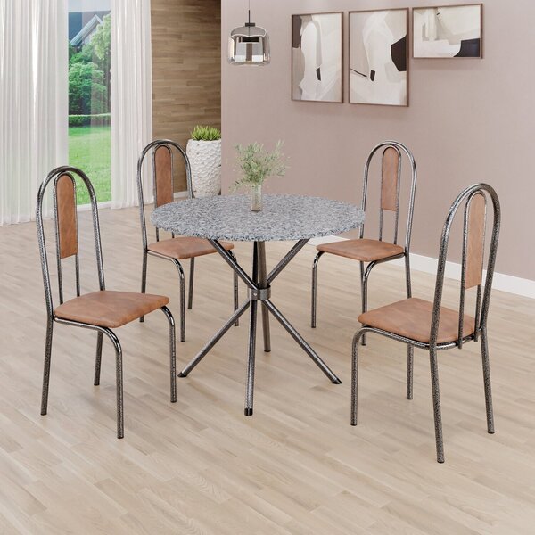 Conjunto Sala De Jantar Mesa Redonda 75cm Tampo Granito Ocre