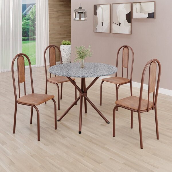 Conjunto Sala De Jantar Mesa Redonda 75cm Tampo Granito Ocre