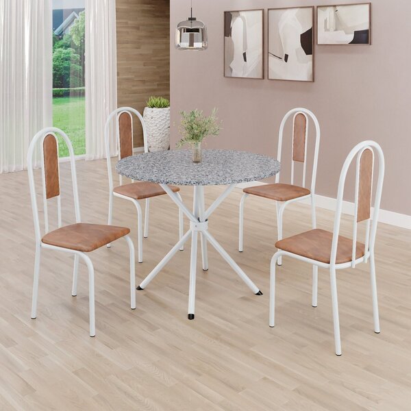 Conjunto Sala De Jantar Mesa Redonda 75cm Tampo Granito Ocre