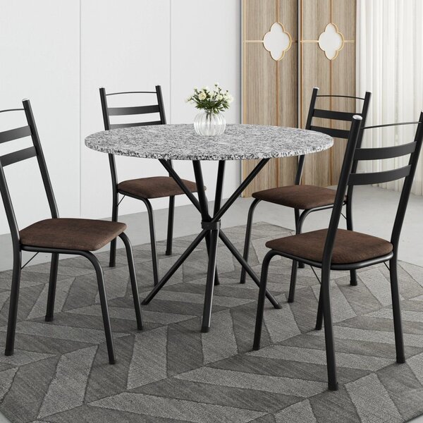 Conjunto Sala De Jantar Mesa Redonda 80cm Tampo Granito Com 4