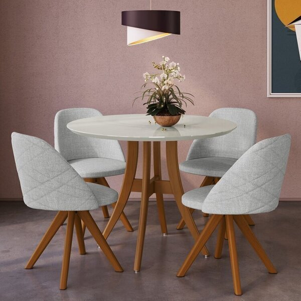 Conjunto Sala De Jantar Mesa Redonda Com Tampo Em Mdf Com Vid