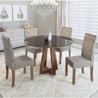 Conjunto Sala De Jantar Mesa Redonda Tampo De Vidro/mdf E 4 C
