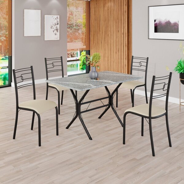 Conjunto Sala De Jantar Mesa Retangular 100x60cm Tampo Granit