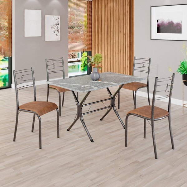 Conjunto Sala De Jantar Mesa Retangular 100x60cm Tampo Granit