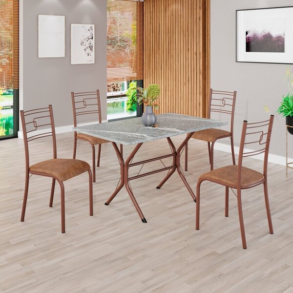 Conjunto Sala De Jantar Mesa Retangular 100x60cm Tampo Granit